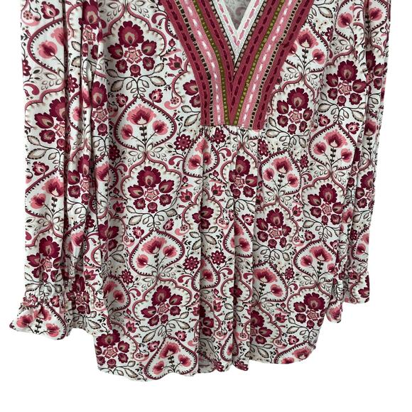 Matilda Jane Ruffle Sleeve V Neck Embroidered Floral Top Red Pink Womens Small - Picture 2 of 7